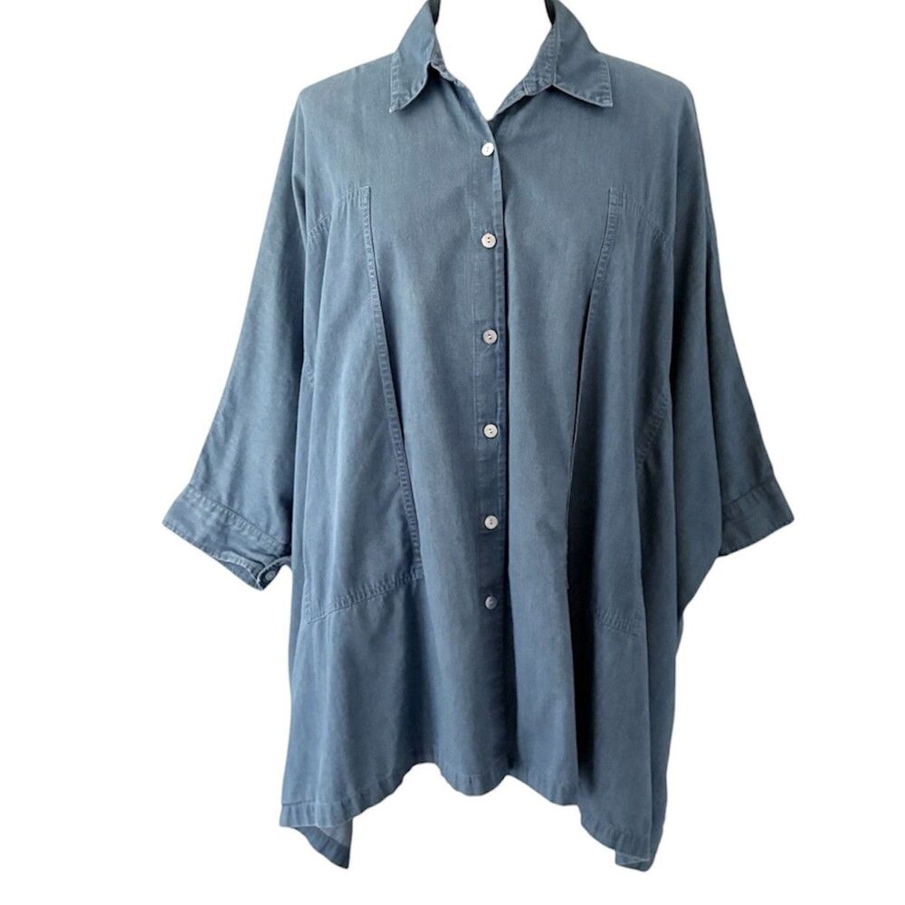 Myrah Penaloza 100% Cotton Oversized Chambray Top One Size Lagenlook Chest 88”